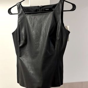 Theory black leather top, brand new, never worn